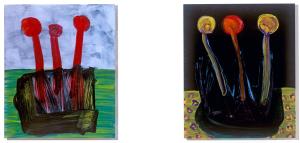 Painting on acrylic glas 1 – <b>Scholle I</b> und <b>Scholle II</b>, Acrylic painting behind acrylic glass, each 60 x 50 cm, 2006