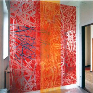 Malerei-Installationen – <b>Claritas et puritas</b>, 7-tlg. Installation (Acrylfarbe auf Folie / Wände, Sessel + Stuhl), Klarissenkloster Düsseldorf, 2000