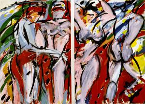 Malerei auf Leinwand – <b>Demoiselles</b>, Mischtechnik auf Leinwand, 2-tlg, je 145 x 100 cm, 1984