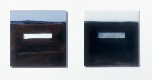 Malerei auf Acrylglas 1 (bis 2008) – <b>Stollen I</b> und <b>Stollen II</b>,  Mischtechnik auf Plexiglas, je 50 x 50 cm, 2007