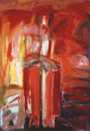 Malerei auf Leinwand – <b>Hockende Rot</b>, Acrylfarbe auf Leinwand, 160 x 120 cm, 1992
