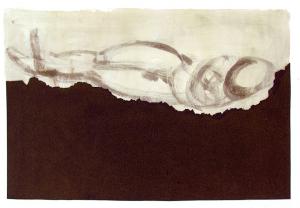 Arbeiten auf Papier – <b>Lagerung (aus dem Erfurter Zyklus)</b>, Bitumen, Acrylfarbe, Dachpappe auf Papier, 75 x 130 cm, 2005