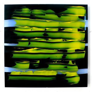 Malerei auf Acrylglas 2 (ab 2008) – <b> o.T.(flow)</b>, Mischtechnik auf und hinter Plexiglas, 50 x 50 cm, 2011